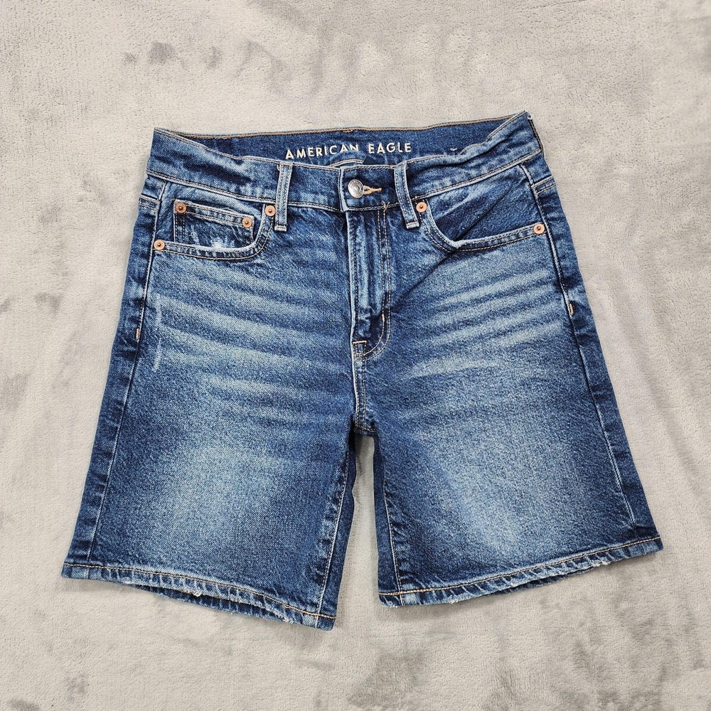 American Eagle Shorts Womens 000 Blue Perfect Bermuda Denim Slim Stretch Casual
